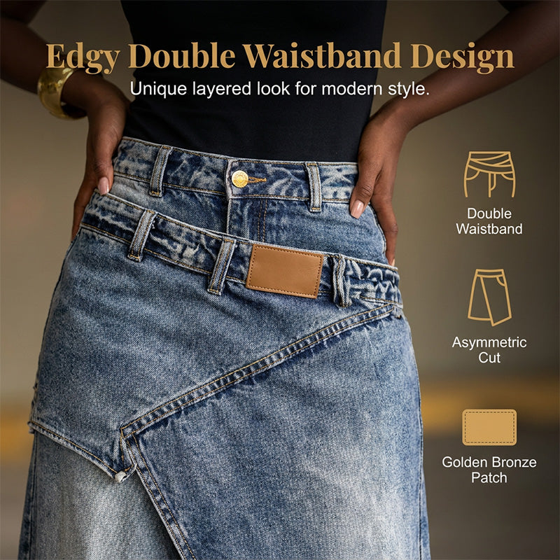 Johanna | Vrouwen denim maxi rok met gelaagde tailleband