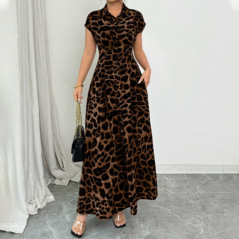 Romy™ | Elegante jurk met omgeslagen kraag en luipaardprint voor dames