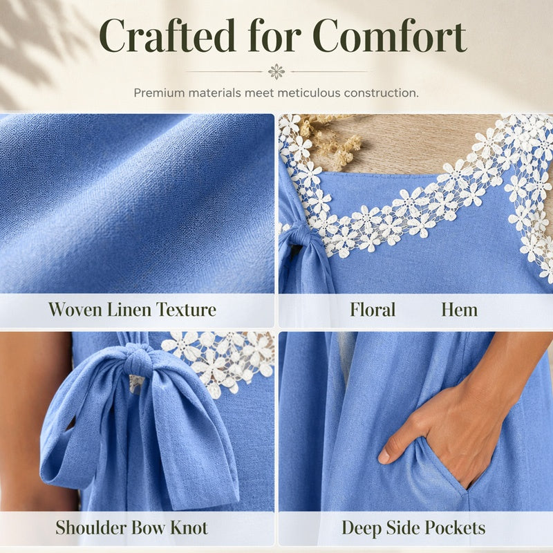 Bellami™ | Zomerfavoriet  Elegante kanten jurk met strikdetail op de schouder