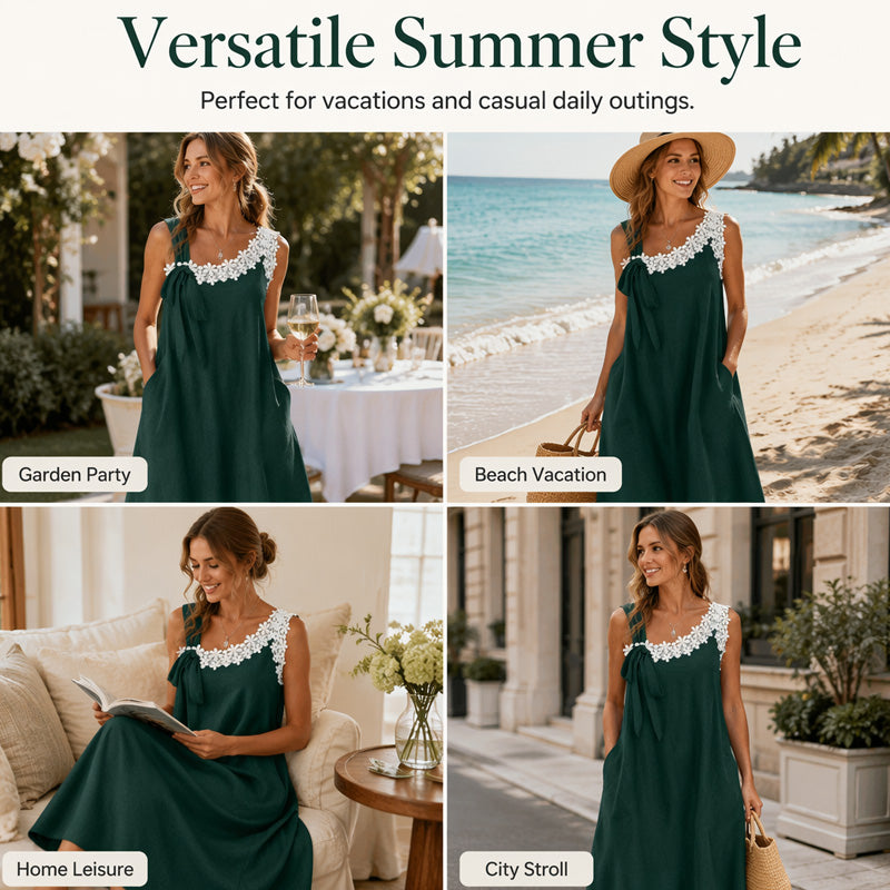 Bellami™ | Zomerfavoriet  Elegante kanten jurk met strikdetail op de schouder