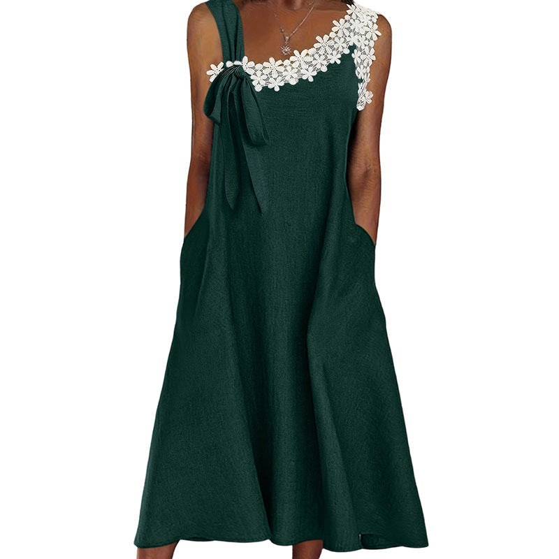 Bellami™ | Zomerfavoriet  Elegante kanten jurk met strikdetail op de schouder