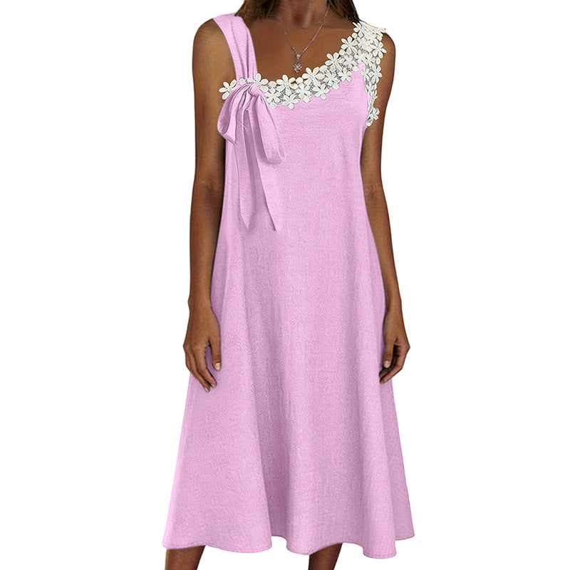 Bellami™ | Zomerfavoriet  Elegante kanten jurk met strikdetail op de schouder