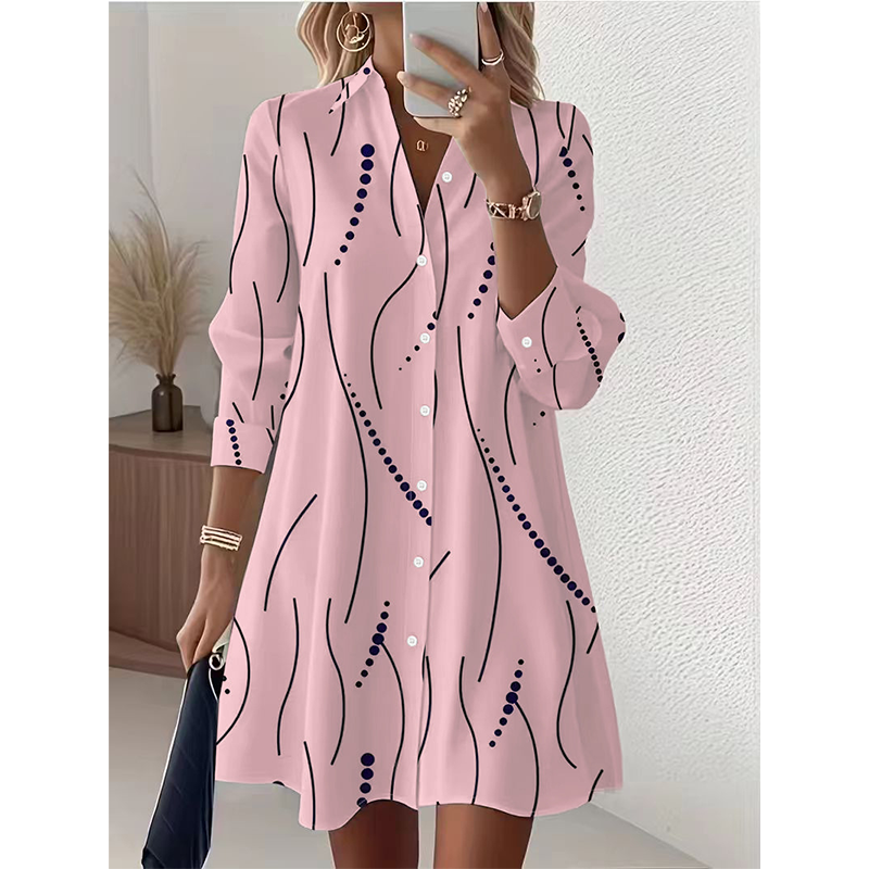 Fena™ | Damesshirtjurk met lange mouwen en print, casual, elegante midi-jurk met knopen