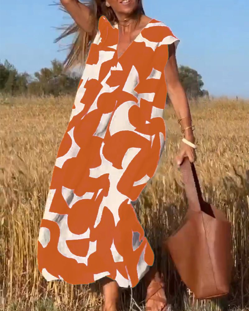 Stéphanie - Gedrukte jurk met V-hals