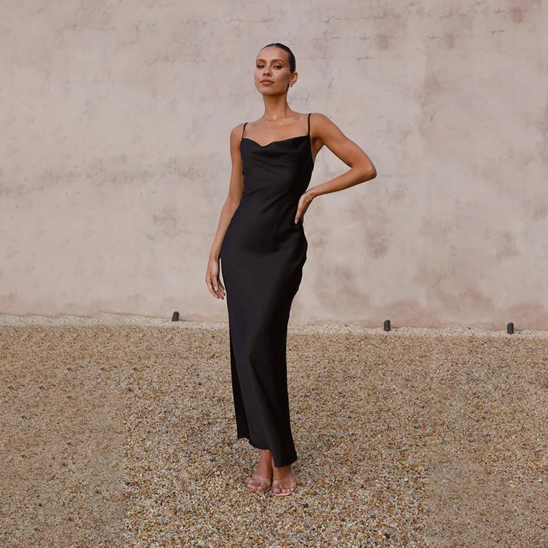 Tanja™ | Tijdloze Satijnen Jurk met Open Rug en Elegant Ontwerp