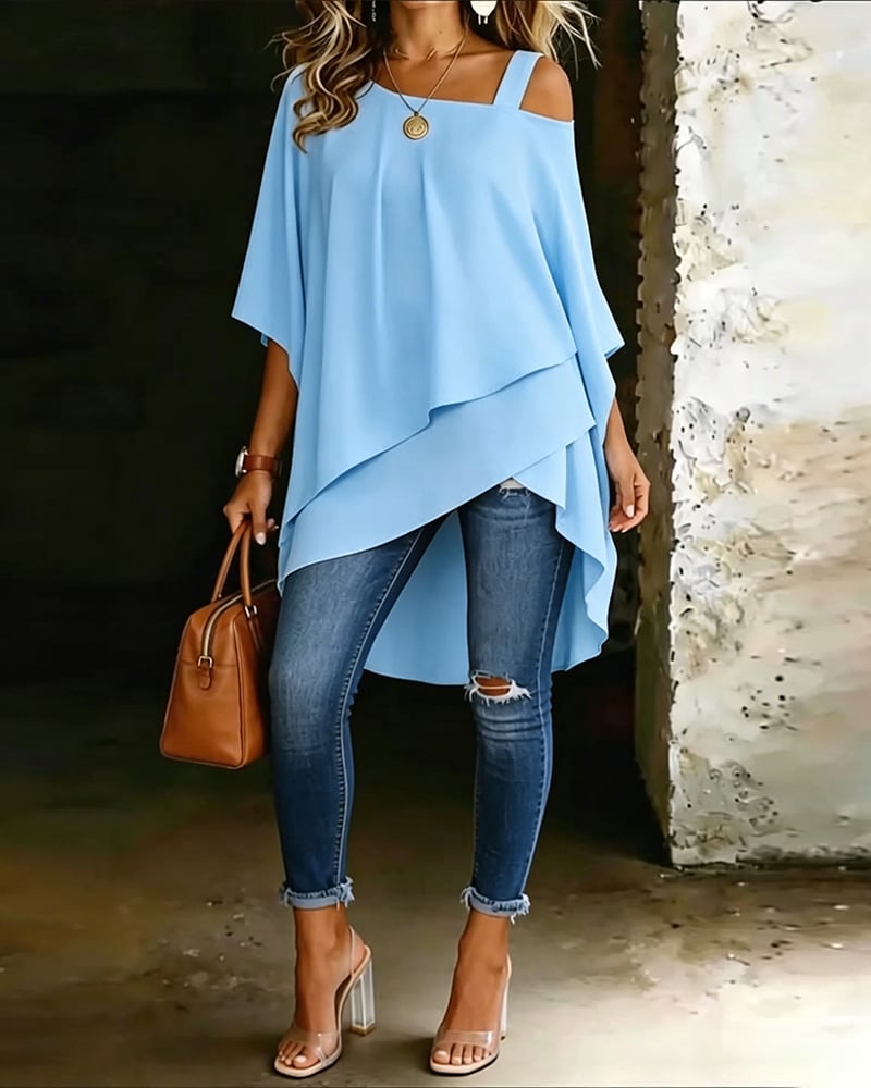 Marie | Blouse met asymmetrische open schouders, effen kleur, casual
