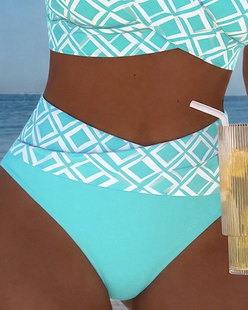 Two-piece bikini with a bra-style top and diamond pattern