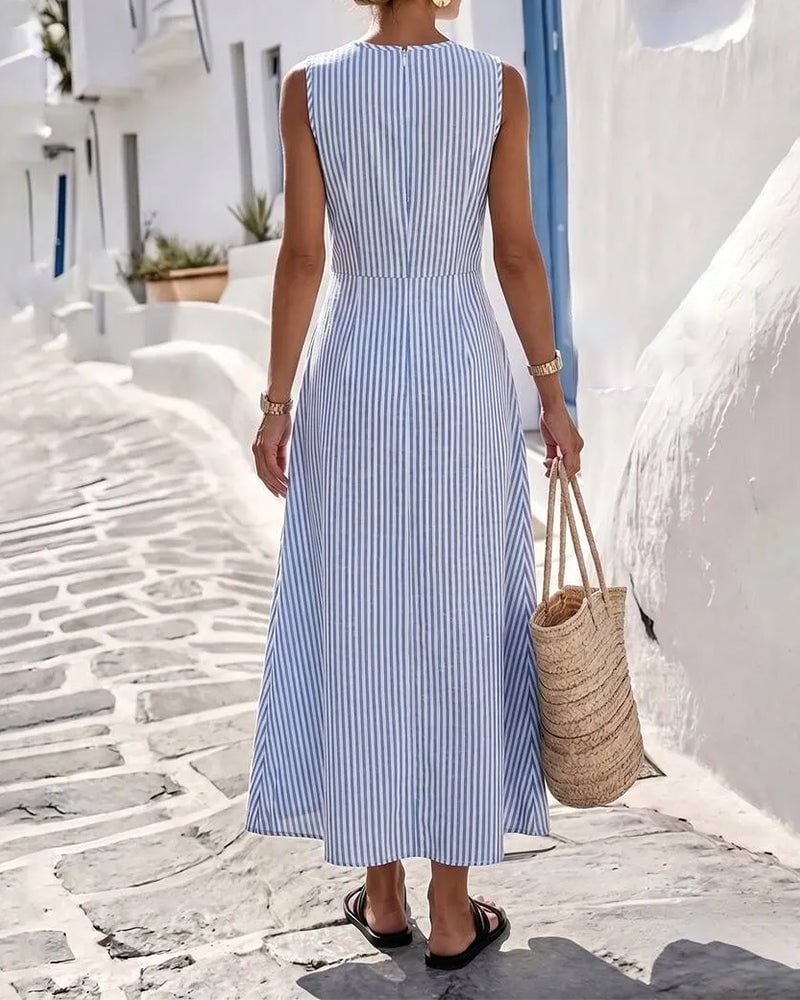 Lotte | Jurk Streep Twist Taille Mouwloos Maxi