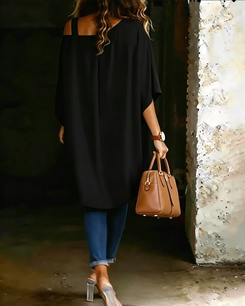 Marie | Blouse met asymmetrische open schouders, effen kleur, casual