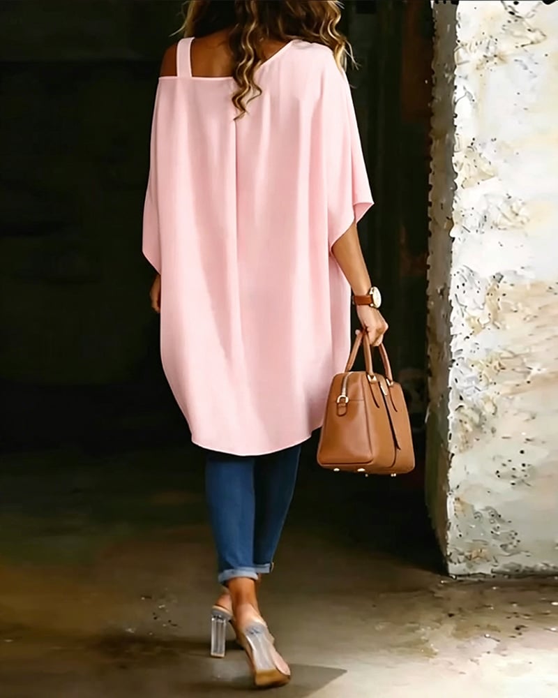 Marie | Blouse met asymmetrische open schouders, effen kleur, casual