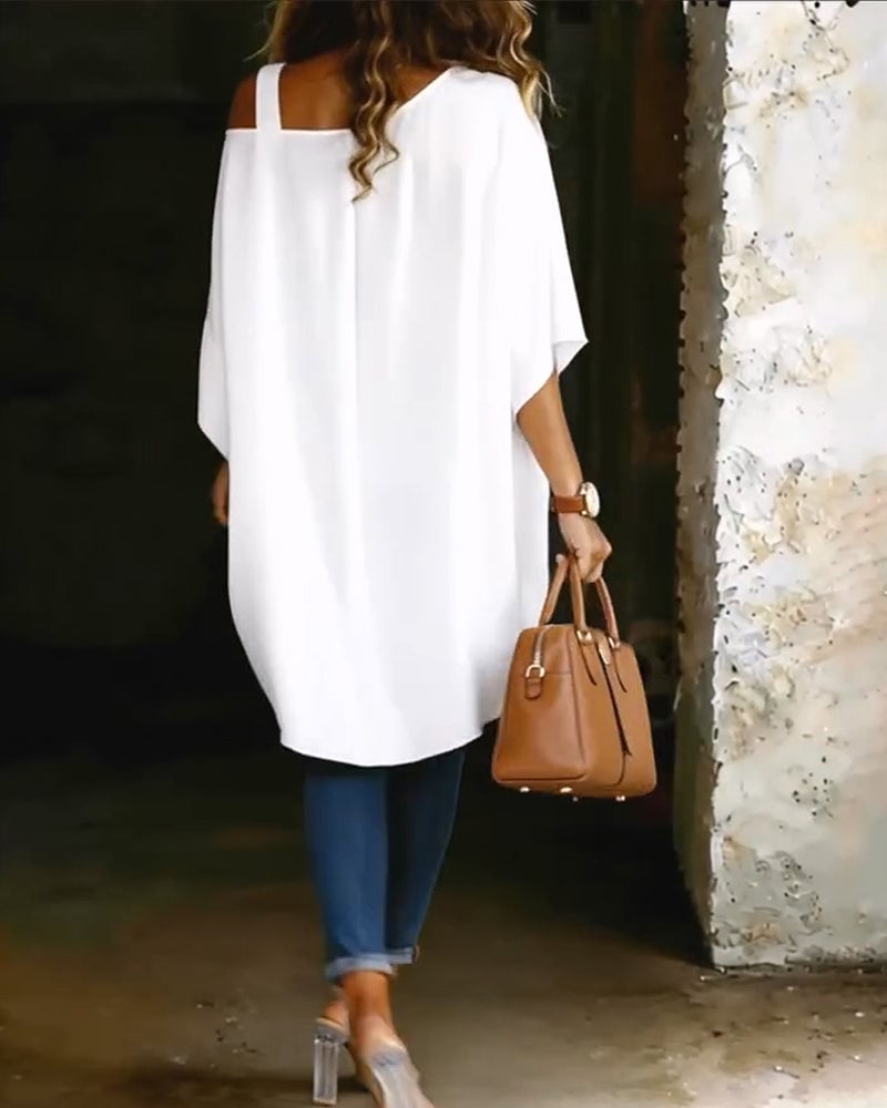 Marie | Blouse met asymmetrische open schouders, effen kleur, casual