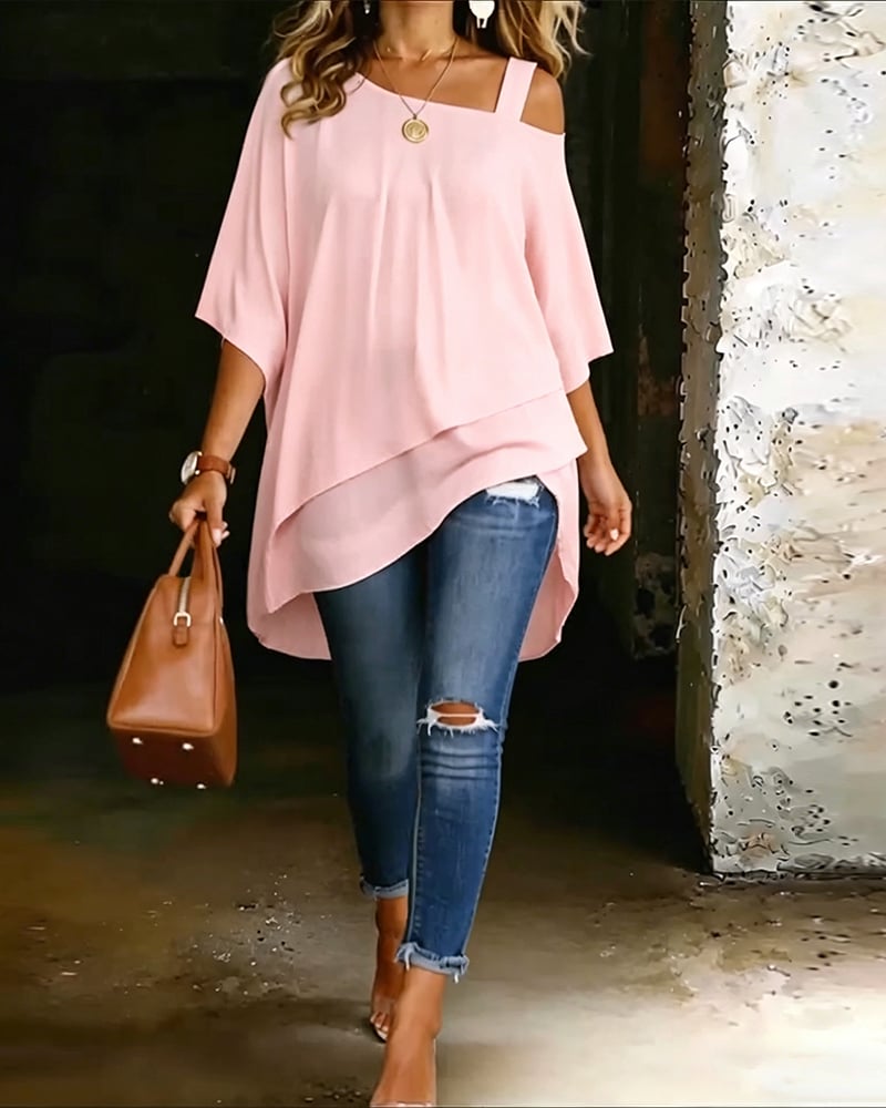 Marie | Blouse met asymmetrische open schouders, effen kleur, casual