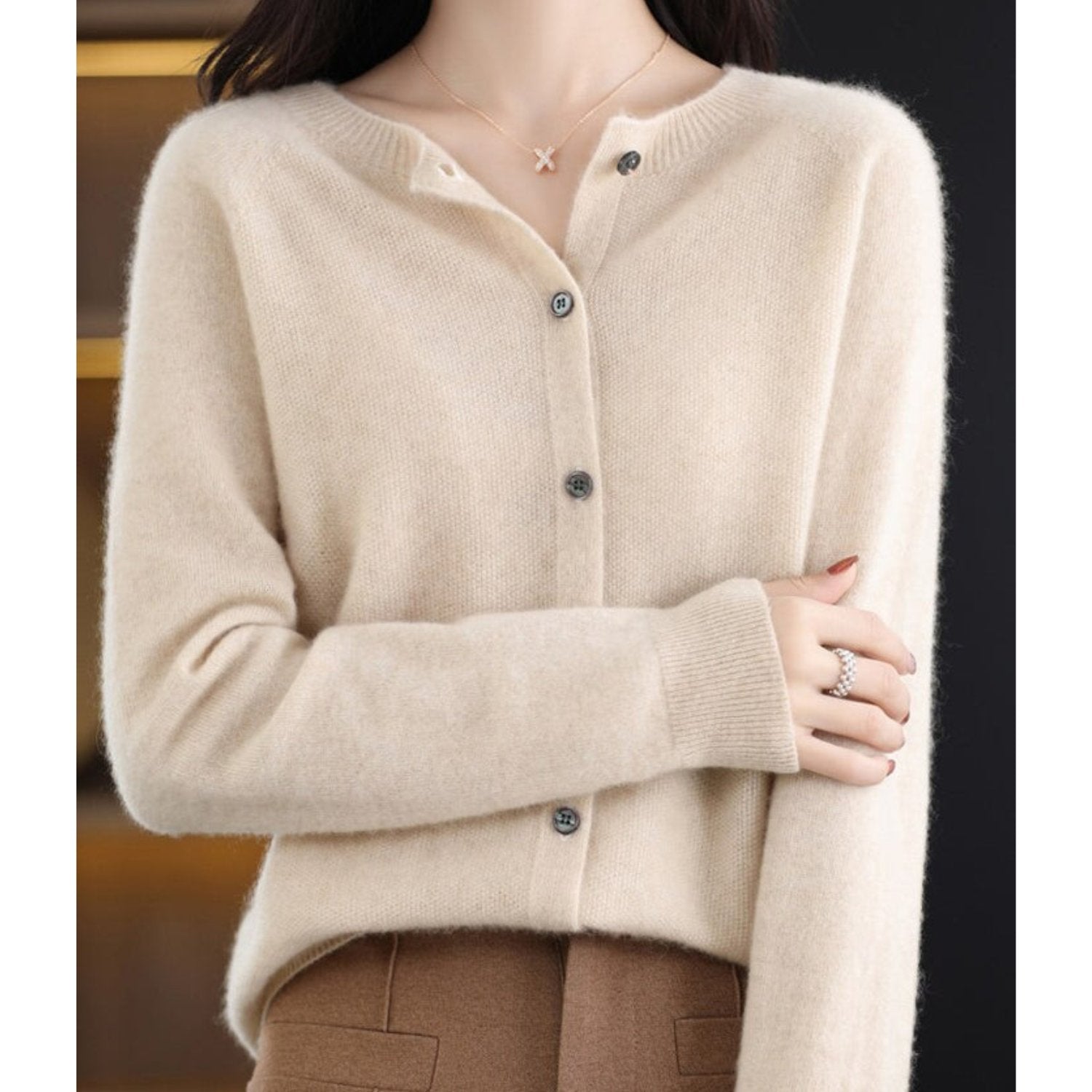 Zuivere Wollen Dames O-hals Cardigan Trui